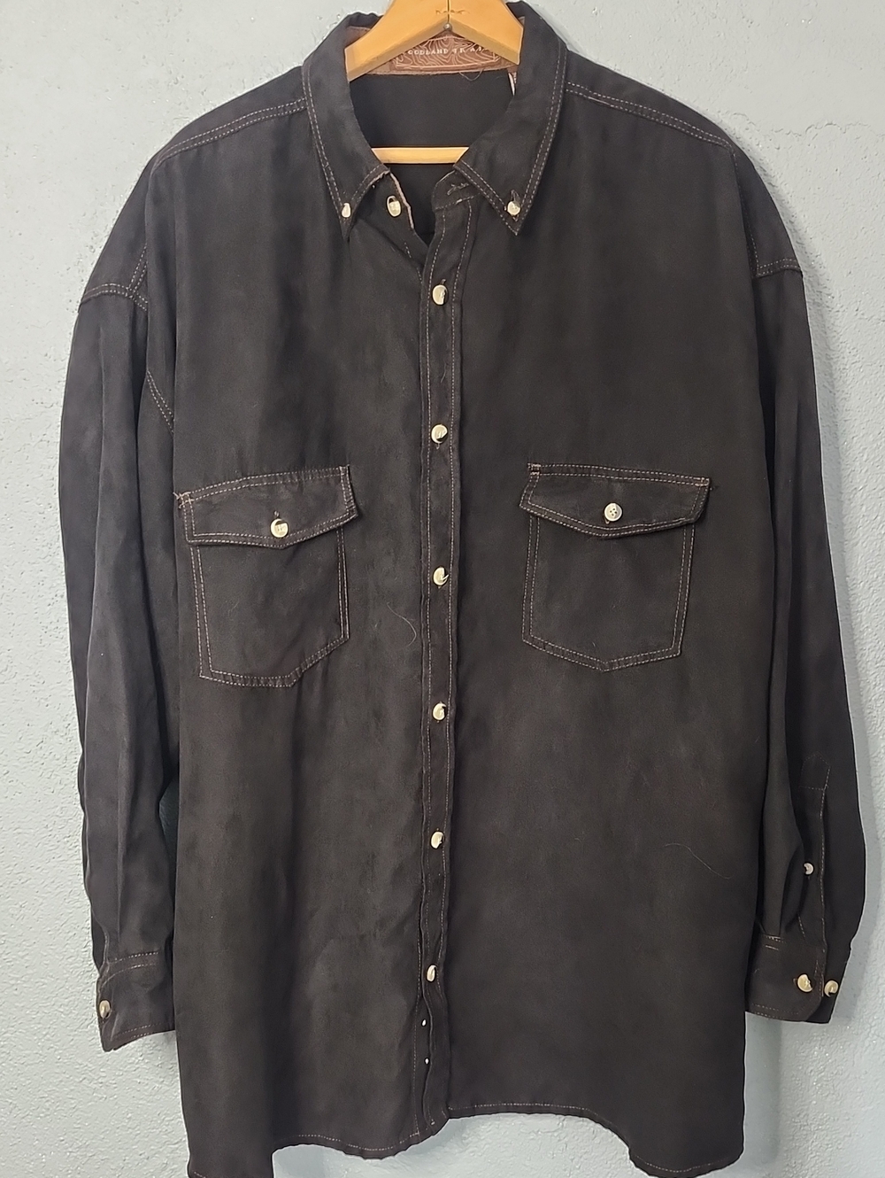 Woodland Trails Black Suede-like Button-Up Shirt Jacket